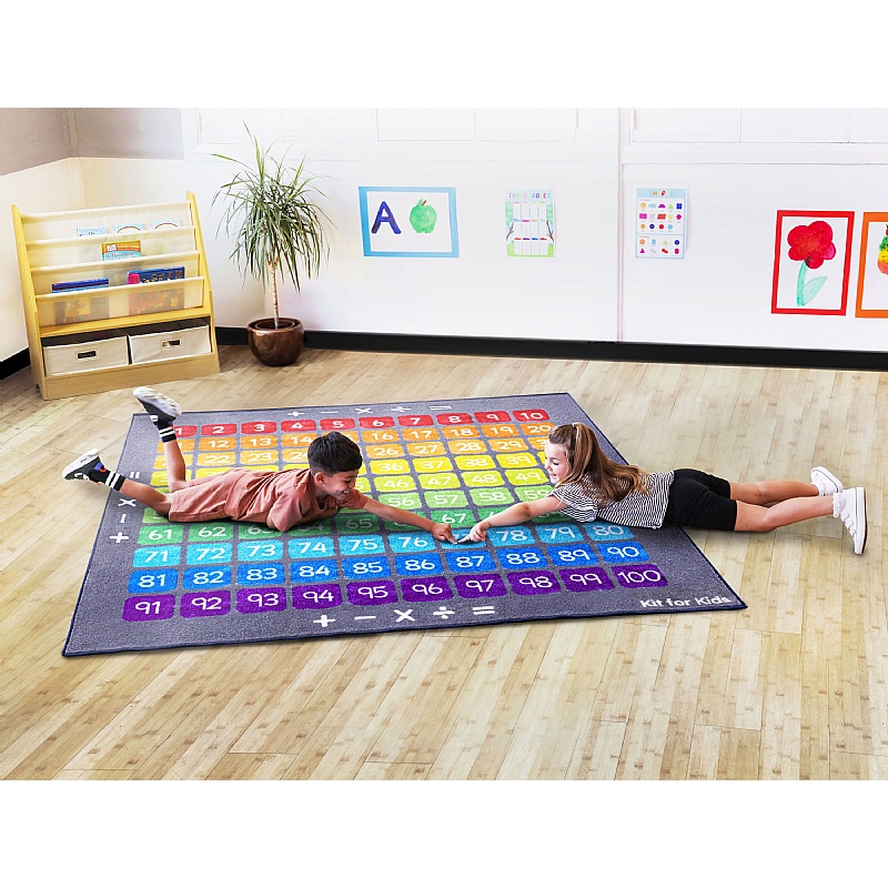 Rainbow 100 Square Counting Grid Carpet