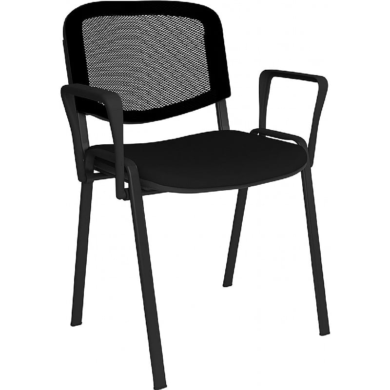 Taurus Black Frame Mesh Back Stacking Conference Chairs with Arms - Pack of 4