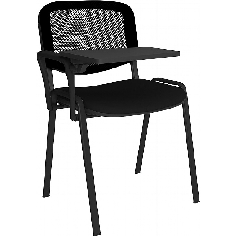 Taurus Black Frame Mesh Back Stacking Conference Chairs with Writing Tablet - Pa
