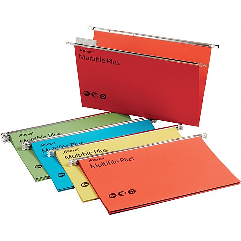 Rexel Multifile Assorted Colours Foolscap Suspension Files - Pack of 20