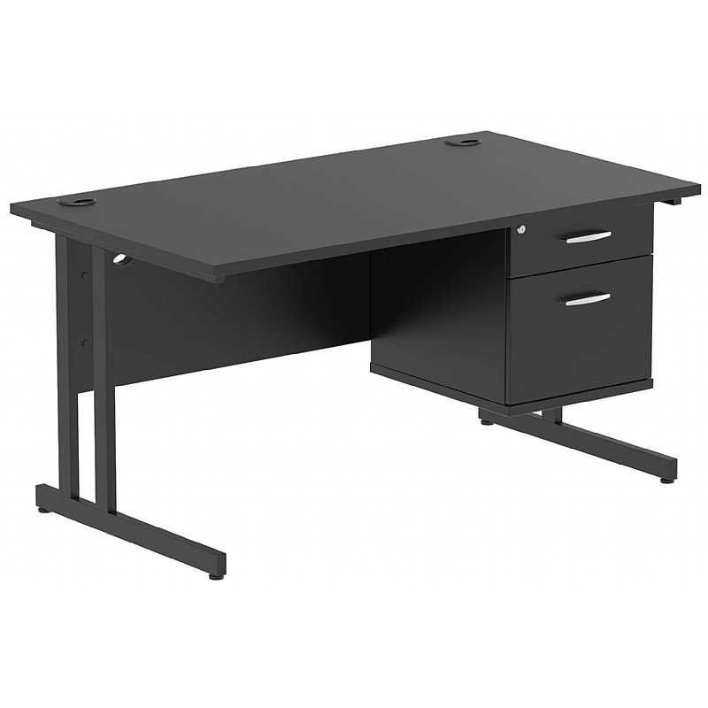 Eclipse Black Rectangular Office Desk With Single Fixed Drawers