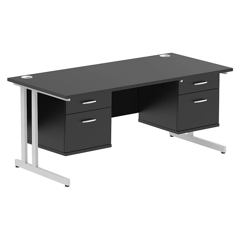 Eclipse Black Rectangular Office Desk With Double Fixed Drawers