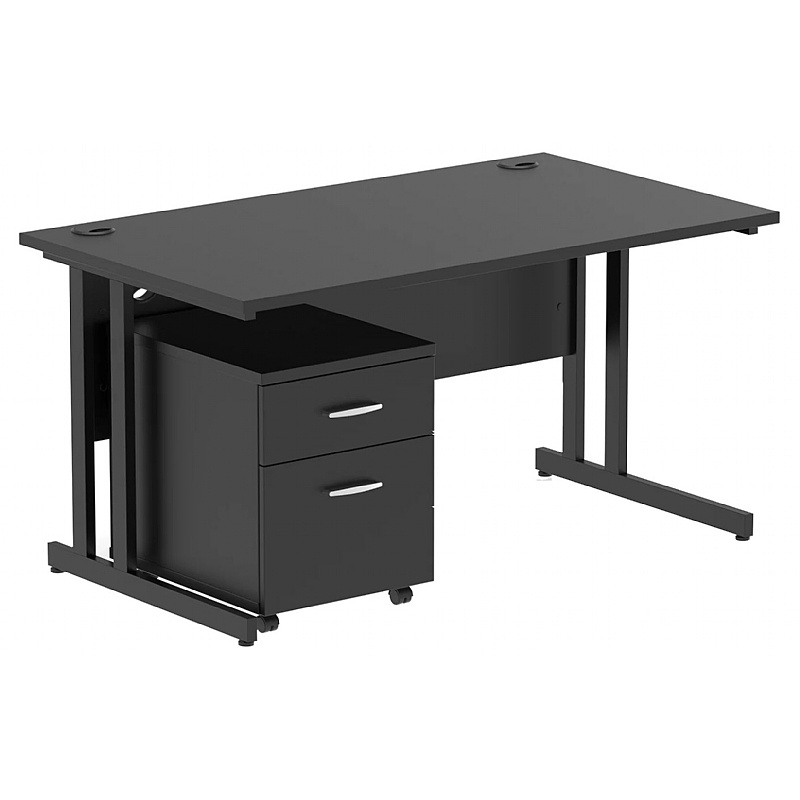 Eclipse Black Rectangular Office Desk With Mobile Pedestal