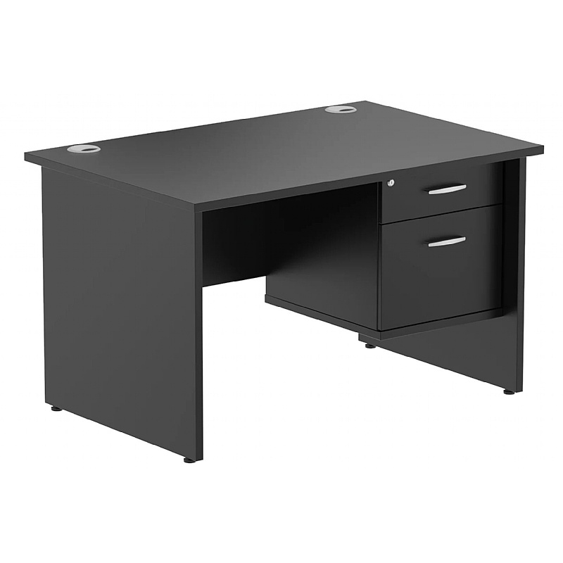 Raven Black Rectangular Office Desk With Single Fixed Drawers