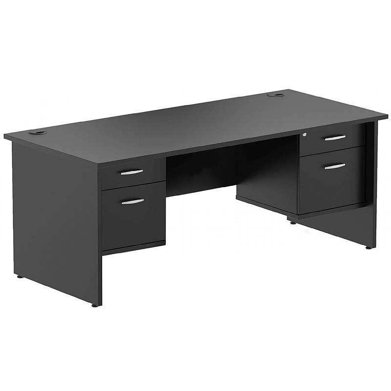 Raven Black Rectangular Office Desk With Double Fixed Drawers