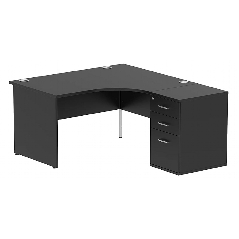 Raven Black Ergonomic Radial Office Desks with Desk End Drawers