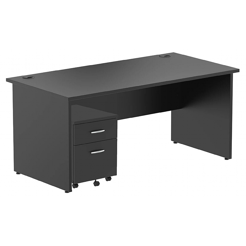 Raven Black Rectangular Office Desk With Mobile Pedestal