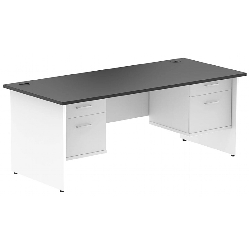 Tuxedo Black Rectangular Office Desk With Double Fixed Drawers