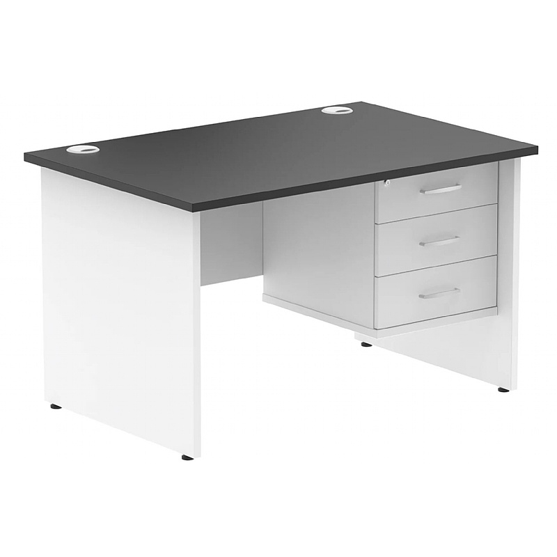 Tuxedo Black Rectangular Office Desk With Single Fixed Drawers