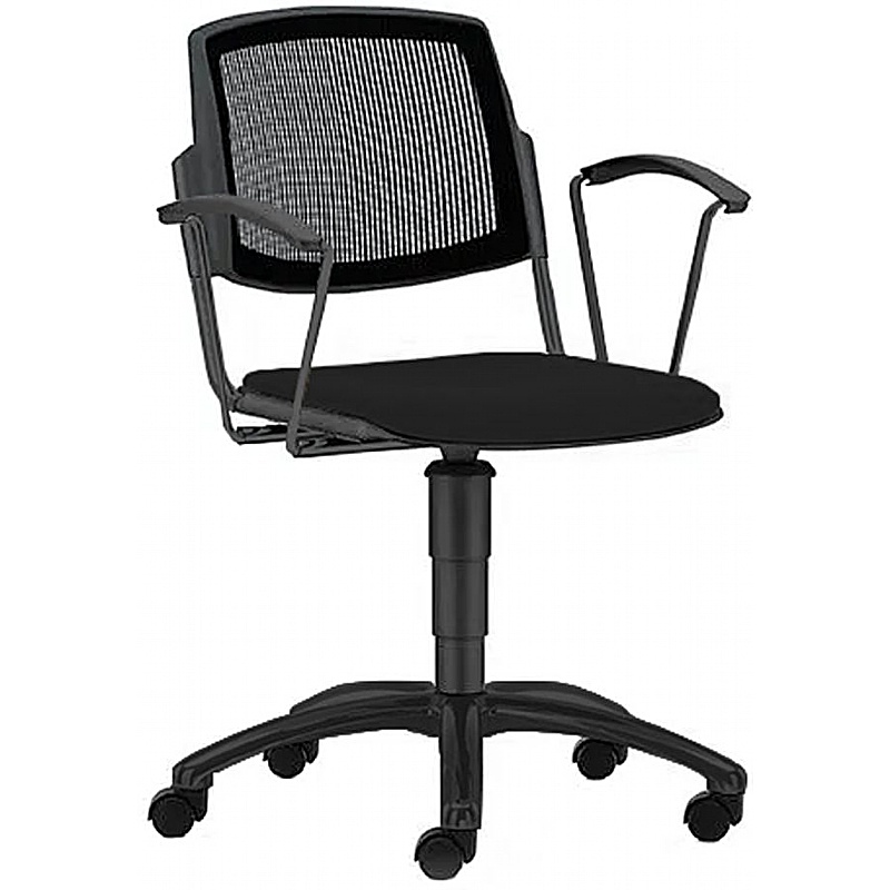 Mia Mesh Back Upholstered Swivel Meeting and Breakout Chairs with Arms