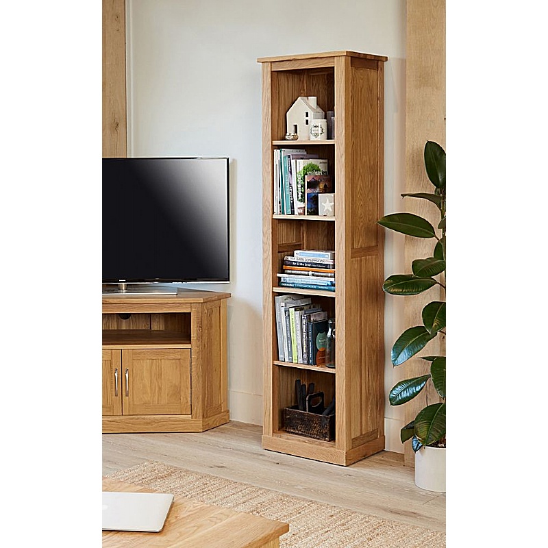 Mobel Oak Solid Wood Narrow Bookcase