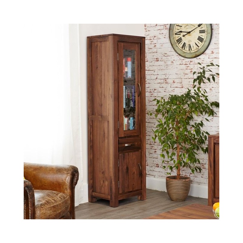 Mayan Walnut Solid Wood Narrow Glazed Cupboard