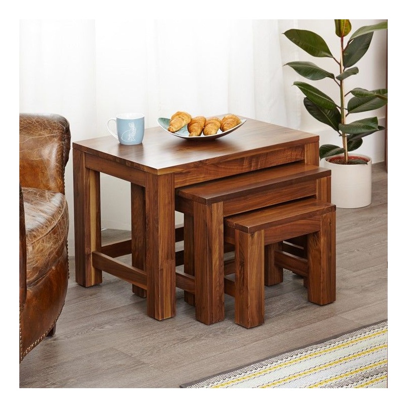 Mayan Walnut Solid Wood Nest of 3 Coffee Tables