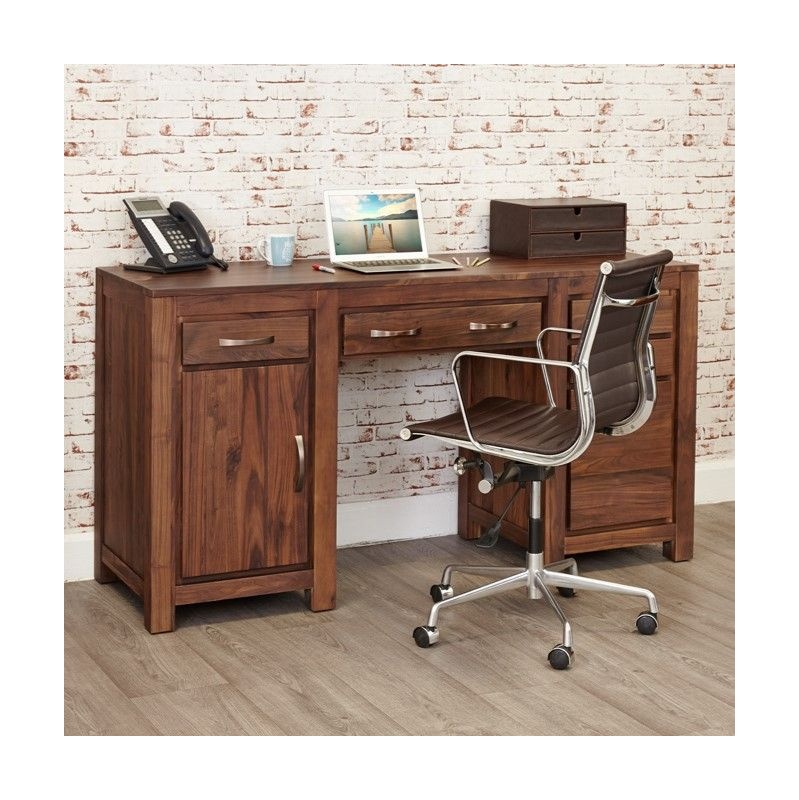 Mayan Walnut Solid Wood Large Twin Pedestal Home Office Desk