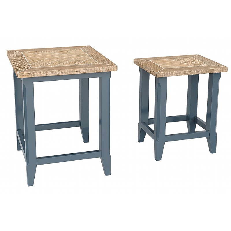 Signature Blue Solid Wood Nest of 2 Coffee Tables