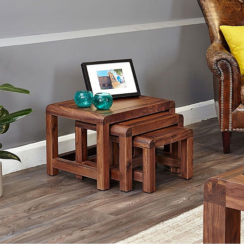 Shiro Walnut Solid Wood Nest of 3 Coffee Tables