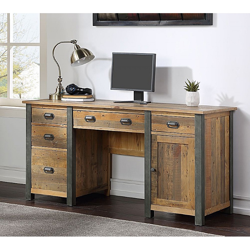 Urban Elegance Reclaimed Large Twin Pedestal Home Office Desk