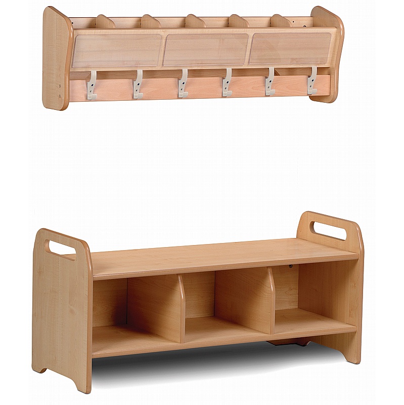 Little Hangers Nursery Wall Mounted Coat Hooks with Storage Cubby and Bench - School Furniture