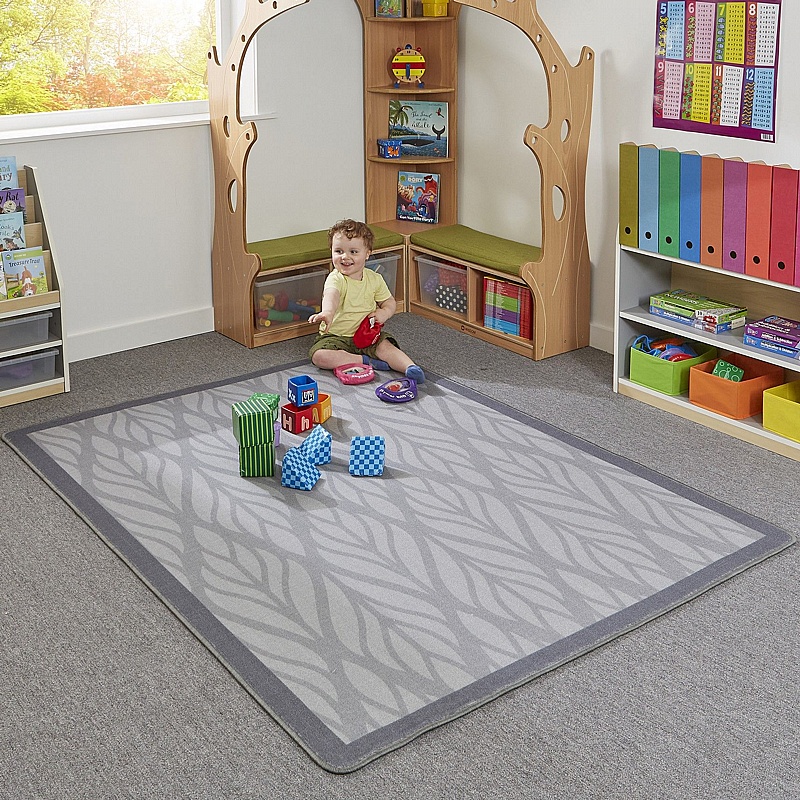 Leafy Grey Placement Indoor Carpet - School Furniture