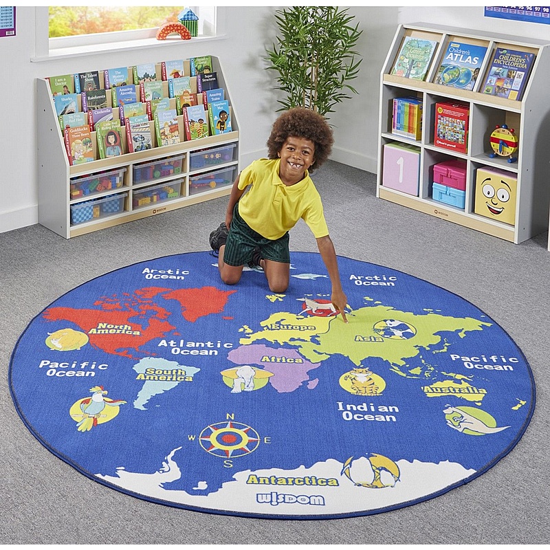 World Map Round Learning Carpet - School Furniture