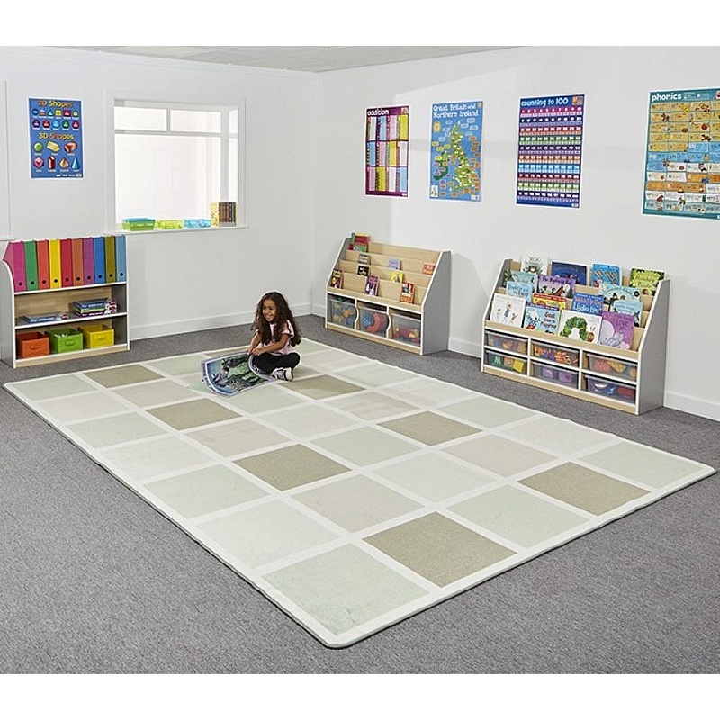 Large Neutral Squares Rectangular Placement Carpet - School Furniture