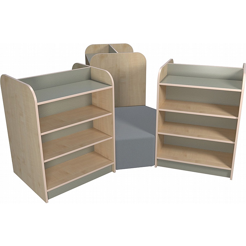 KubbyClass Double Sided Library Bookcases Island with Centre Seat Bundle - School Furniture