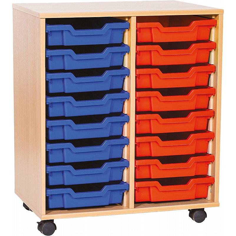 EduStore Double Column 16 Shallow Tray Storage - School Furniture