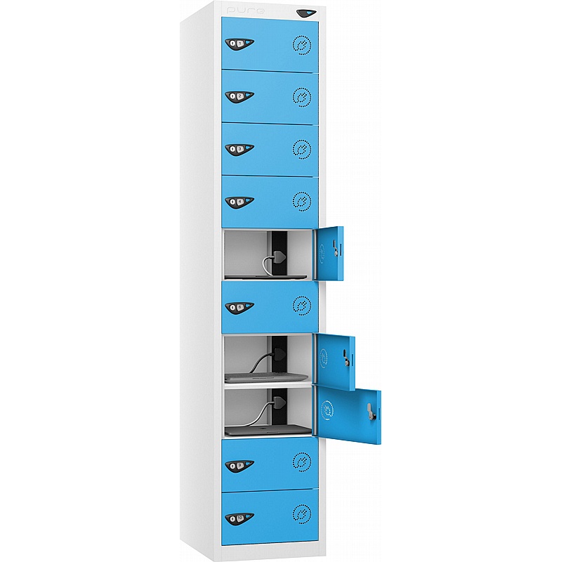 Pure Power 10 Compartment Laptop and Tablet Charging Lockers with Cam Lock - Office Storage