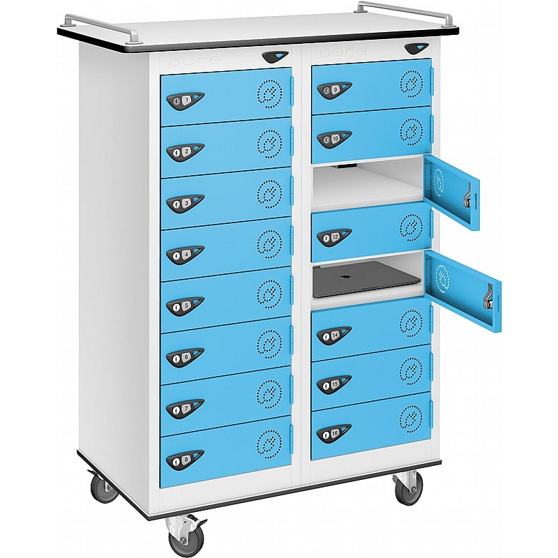 Pure Power 16 Compartment Laptop and Tablet Charging Mobile Lockers with Cam Lock - Office Storage