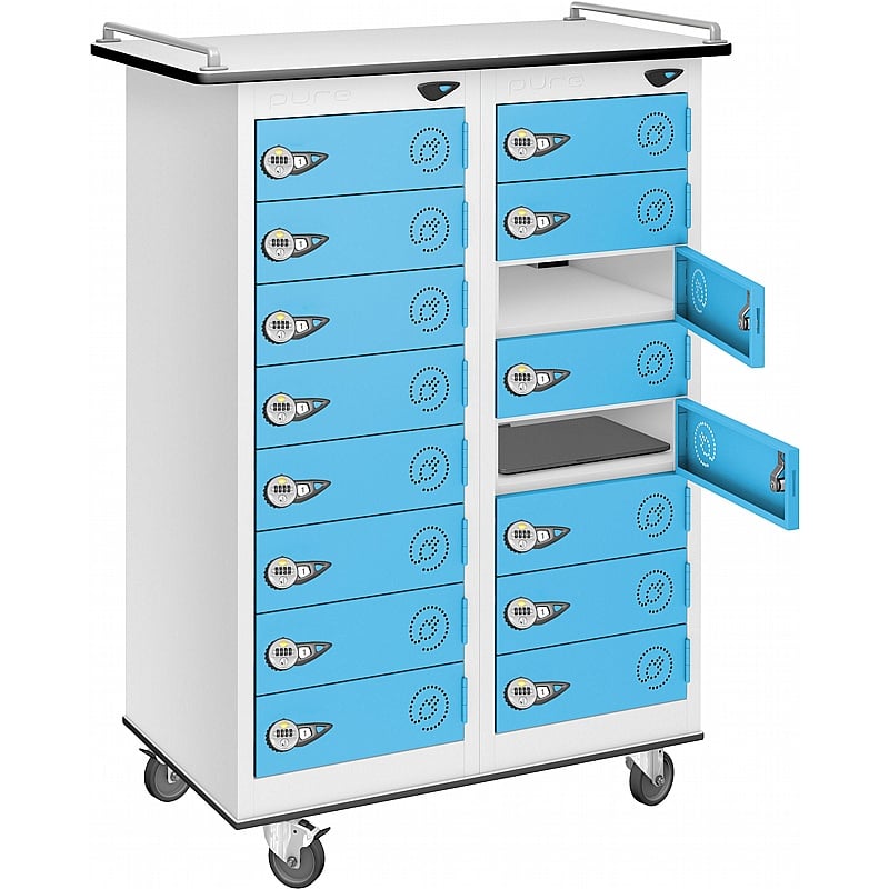 Pure Power 16 Compartment Laptop and Tablet Charging Mobile Lockers with Manual Combination Lock - Office Storage