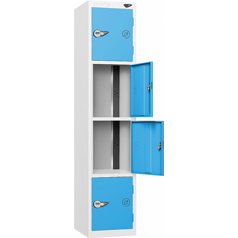 Pure Power 4 Compartment High Capacity Charging Lockers with Manual Combination Lock - Office Storage